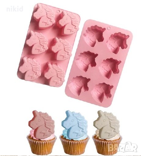 3D 6 дълбоки глави Еднорог unicorn силиконов молд калъп за гипс сапун шоколад фондан украса декор , снимка 1