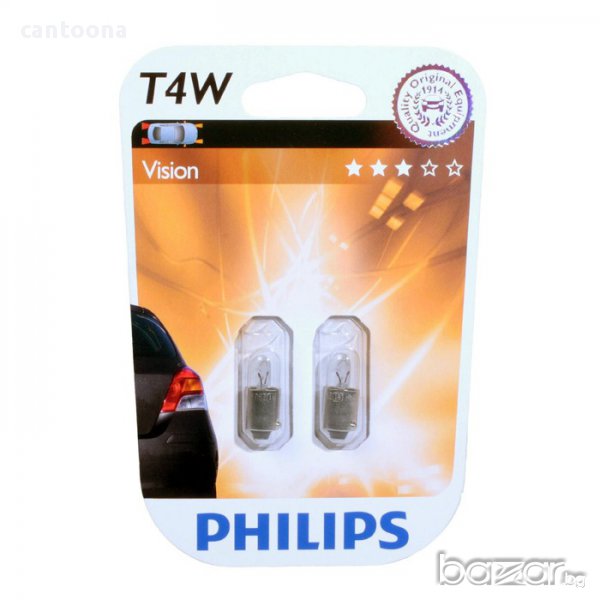 Комплект 2 допълнителни халогенни крушки Philips T4W, 12V, 4W, снимка 1