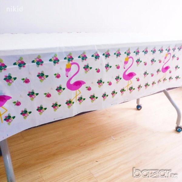 Фламинго Хаваи бял фон найлонова покривка за парти рожден ден, снимка 1