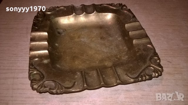 поръчан-ретро пепелник-мед/месинг-15х15х2см-внос швеицария