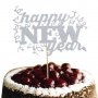 Happy New Year къдрички сребрист брокат мек топер с клечка за торта с надпис ЧНГ, снимка 1 - Други - 23044134