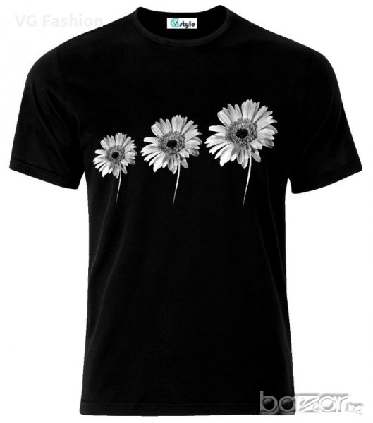 Мъжка тениска Gerbera Daisies Flowers Black And White, снимка 1