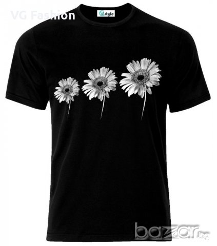 Мъжка тениска Gerbera Daisies Flowers Black And White, снимка 1