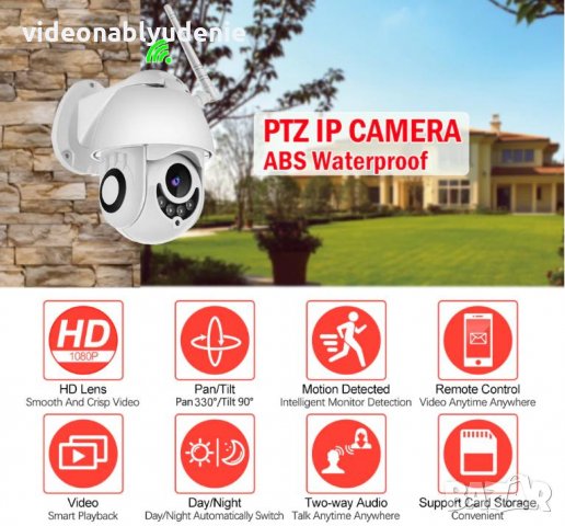 Водонепромокаема FULL HD 1080P PTZ 0~330° Моторизирана Камера Wi-Fi 3.6мм Леща Микрофон mSD Слот