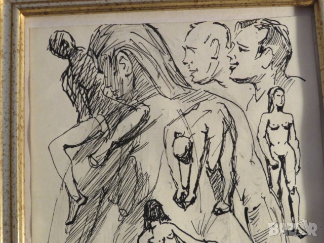 стара картина  туш - Красотата на преплетени голи тела  18+ , снимка 3 - Декорация за дома - 26049055