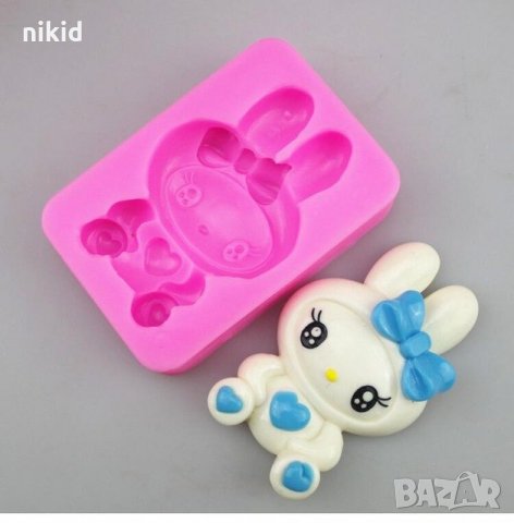 Зайче заек с панделка голям силиконов молд форма декорация торта мъфини украса