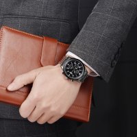 Мъжки нов луксозен моден ръчен часовник с календар от неръждаема стомана кварцов, масивен бизнес, снимка 5 - Мъжки - 20595058