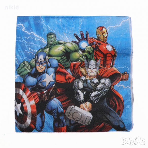 Avengers Отмъстителите Капитан Америка Хълк Айрън 10 парти салфетки рожден ден, снимка 1