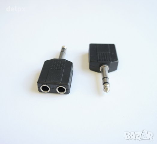 Букса преходна STEREO 6,3mm JACK(м)/2×6,3mm JACK(ж), снимка 1