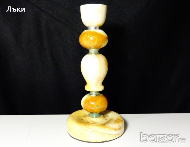 Старинен свещник от оникс и бронз 730 гр. , снимка 2 - Антикварни и старинни предмети - 20384250