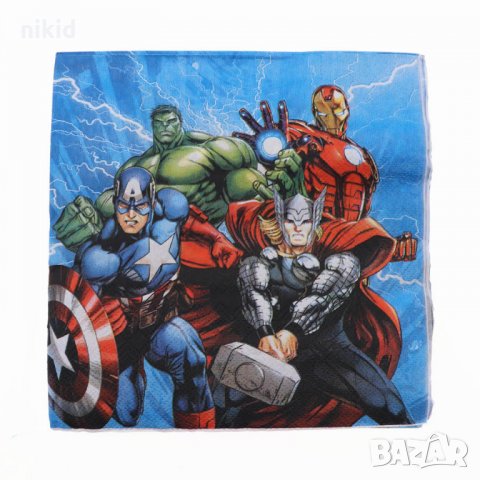 Avengers Отмъстителите Капитан Америка Хълк Айрън 10 парти салфетки рожден ден, снимка 1 - Други - 24232424
