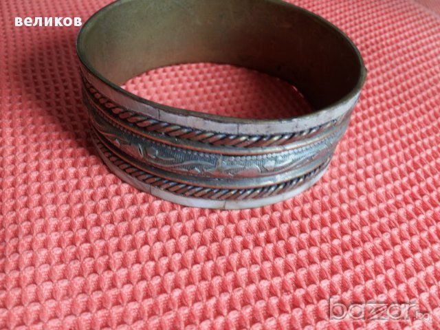 стара  гривна ръчна изработка бронз кост посребряване, снимка 2 - Гривни - 13540698