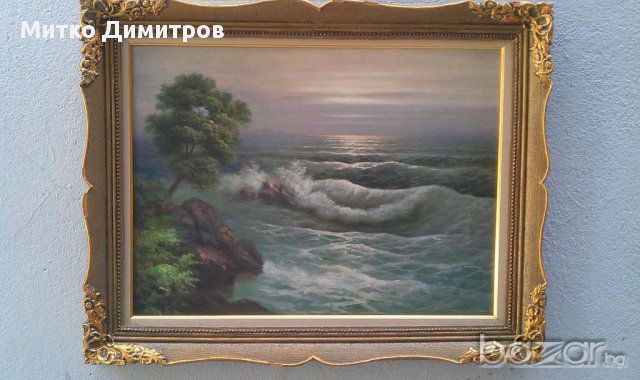 Стара картина Море на Григорий Лебски , снимка 2 - Картини - 10439352