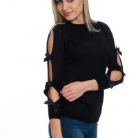 🎀 Дамски Пуловер с Декорирани 🎀 на ръкава 🎀, снимка 1 - Блузи с дълъг ръкав и пуловери - 23693672
