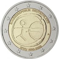 2 Евро монети (възпоменателни) емитирани 2009г (10г. на Икономически и Паричен съюз), снимка 1 - Нумизматика и бонистика - 15990617