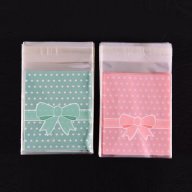 50 бр сини розови на точки с панделка опаковъчни пликчета торбички за дребни сладки ръчна изработка, снимка 1 - Домашни продукти - 17340158