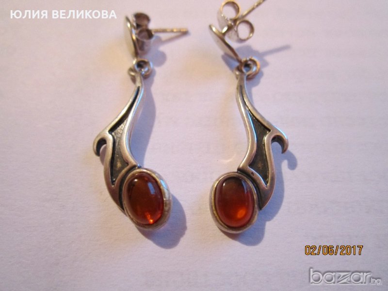 Сребърни обеци с кехлибар, снимка 1