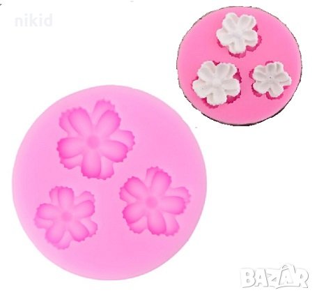 3 малки двойни назъбени цветенца силиконов молд форма фондан украса торта декорация мъфини, снимка 1