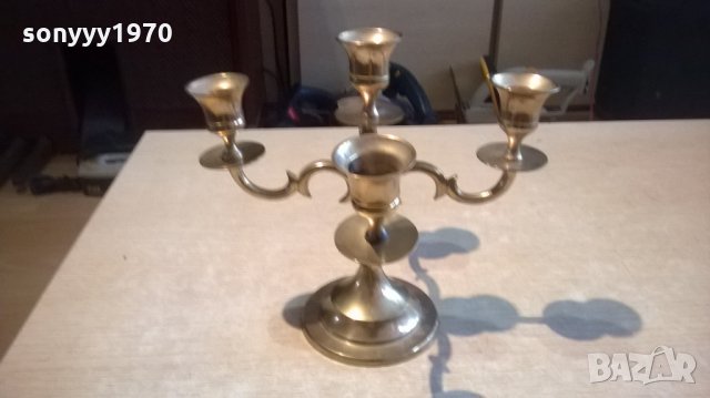 свещник за 5 свещи-масивен-мед/месинг-20х18х18см, снимка 5 - Антикварни и старинни предмети - 23992789