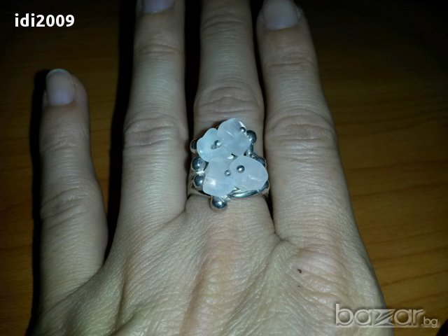 Сребърен пръстен с естествени камъчета, снимка 4 - Пръстени - 12647120