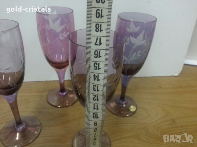  кристални чаши за вино цветно стъкло гравирани, снимка 12 - Антикварни и старинни предмети - 22458362