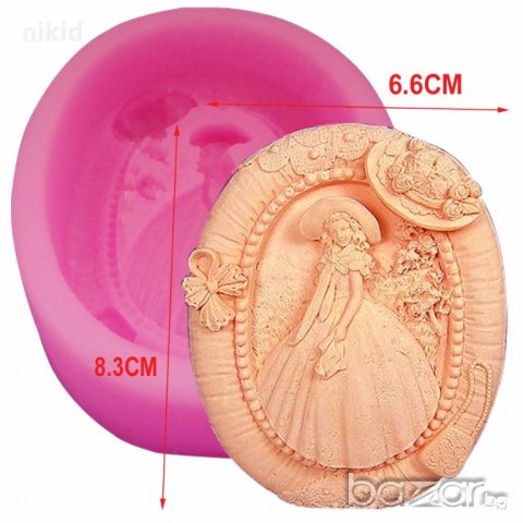 Ретро снимка дама с шапка в рамка силиконов молд форма калъп фондан сапун гипс тесто шоколад декор 
