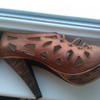 Естествена кожа, цвят коняк, снимка 4 - Дамски обувки на ток - 21742346
