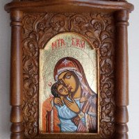 Дърворезба-домашен иконостас с иконопис "Богородица с младенеца", снимка 1 - Други - 22001584