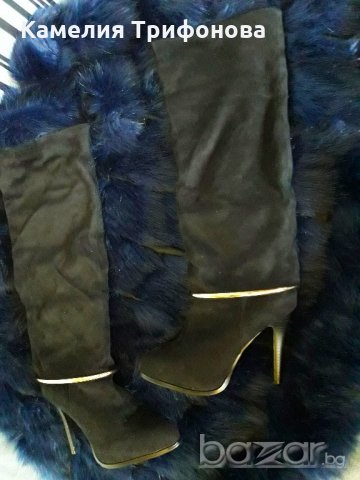 Черни велурени чизми, снимка 1 - Дамски ботуши - 20112474