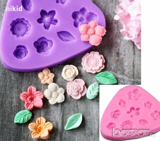 микс цветчета и листа триъгълен силиконов молд форма шоколад тесто фондан декорация