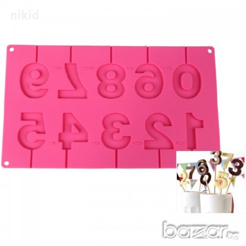 0 - 9 числа цифри силиконова форма молд за направа на близалки шоколадови фондан тесто и др 