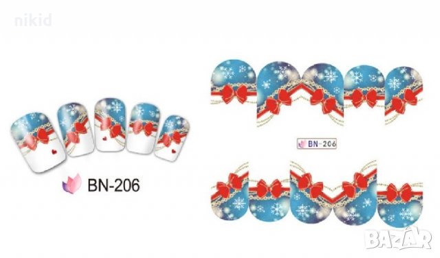 BN-206 Панделка на снежинки фон френски маникюр коледен слайдер татос ваденки водни стикери за нокти