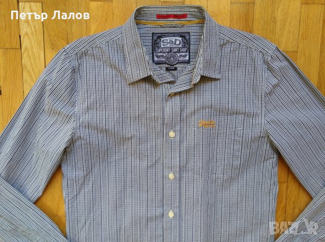Нова цена SuperDry Japan риза мъжка ситно сиво каре, снимка 2 - Ризи - 24854715