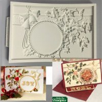 Коледна рамка картичка с кръг табела за надпис силиконов молд форма декорация и украса фондан, снимка 2 - Форми - 18675150