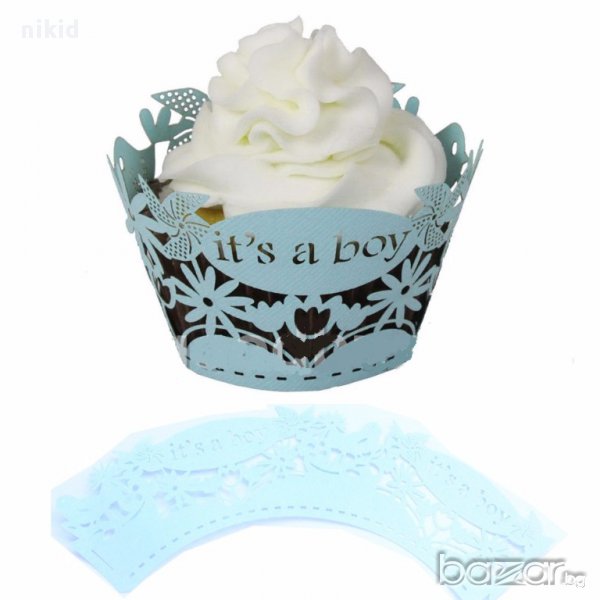 10 бр сини за момче  it's a boy  декори декорация за мъфини  кексчета кошнички раждане кръщене повод, снимка 1