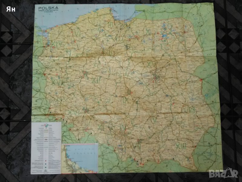 Стара Туристическа Къмпинг Автокарта на Полша/Polska-1969г., снимка 1