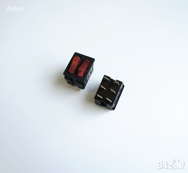 Двоен ключ с 2х2 положения светещ червен 250V 15A 28x26mm, снимка 1