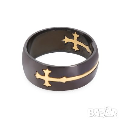 пръстен, черна халка с кръст, снимка 1