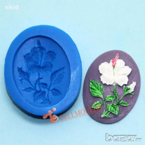 Китайска роза Хибискус овал силиконов молд форма за декорация торта фондан шоколад и др, снимка 1
