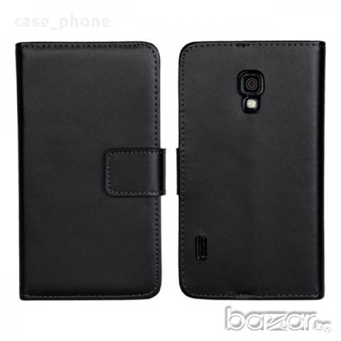 Нов черен флип кейс от естествена кожа за LG Optimus L7 II P715 ,L7 II P716 Dual
