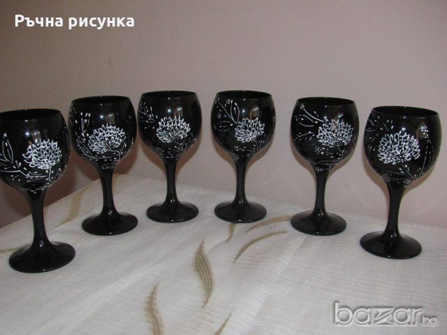 Чeрни чаши с бeли цвeтя комплeкт 6броя, снимка 1 - Декорация за дома - 19272068
