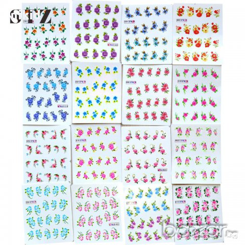 9 # BLE лот 50 бр листа татос цветя ваденки водни стикери за нокти листчеТа, снимка 2 - Продукти за маникюр - 16368780