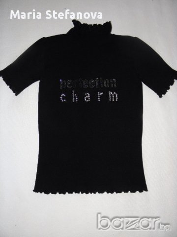 Черна блуза с камъчета, снимка 2 - Блузи с дълъг ръкав и пуловери - 17191108