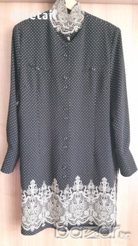 CELEBRE - дамска дълга черно-бежова риза, снимка 5 - Ризи - 16464940