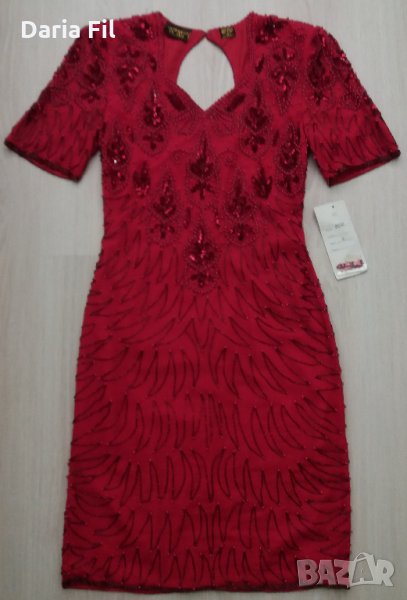 НАМАЛЕНИЕ -20% УНИКАЛНО КРАСИВА червена рокля с червени перли и синци, снимка 1