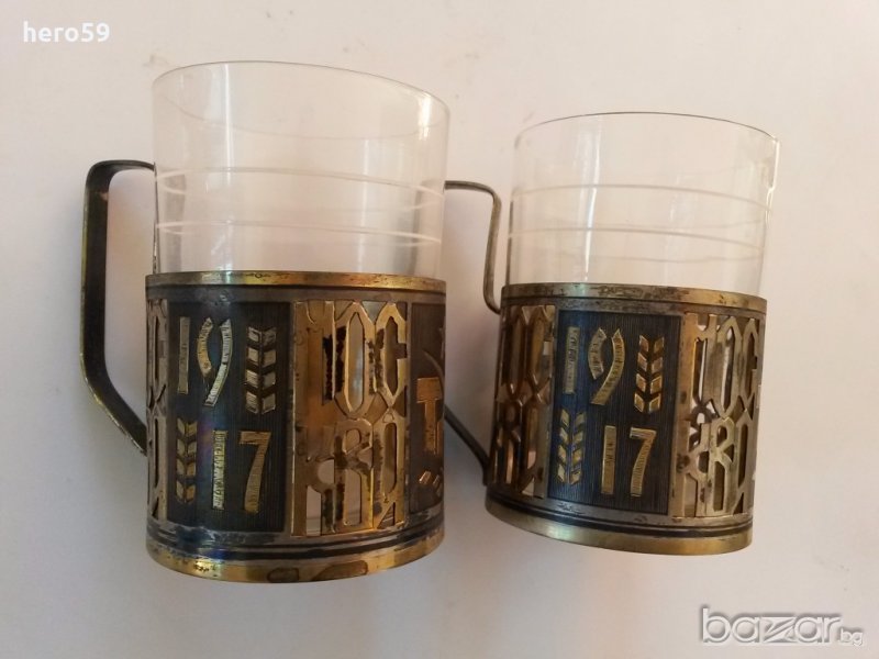 Много редки сребърни, чаша-чаши, два сребърни Руски подстакани/50 леть Октябарская революция/, снимка 1