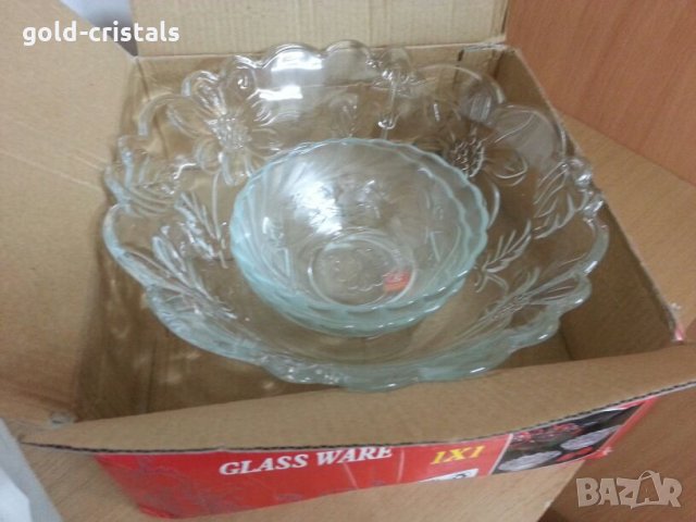 Голяма стъклена купа с две купички , снимка 7 - Аксесоари за кухня - 22390435