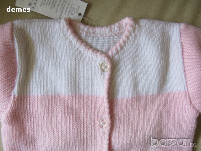 Прекрасна машинно плетена жилетка в бяло и розово размер 30, нова, снимка 6 - Детски пуловери и жилетки - 15826536