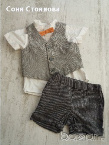 3-6м 68см Костюм риза, елек, къси панталони и папионка H&M подходящ за лятото много елегантен ново, снимка 1 - Жилетки и елечета за бебе - 17200074