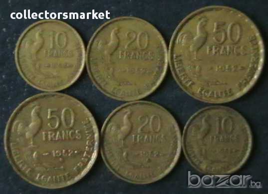 лот 6 монети от 10,20 и 50 франка 1952, Франция